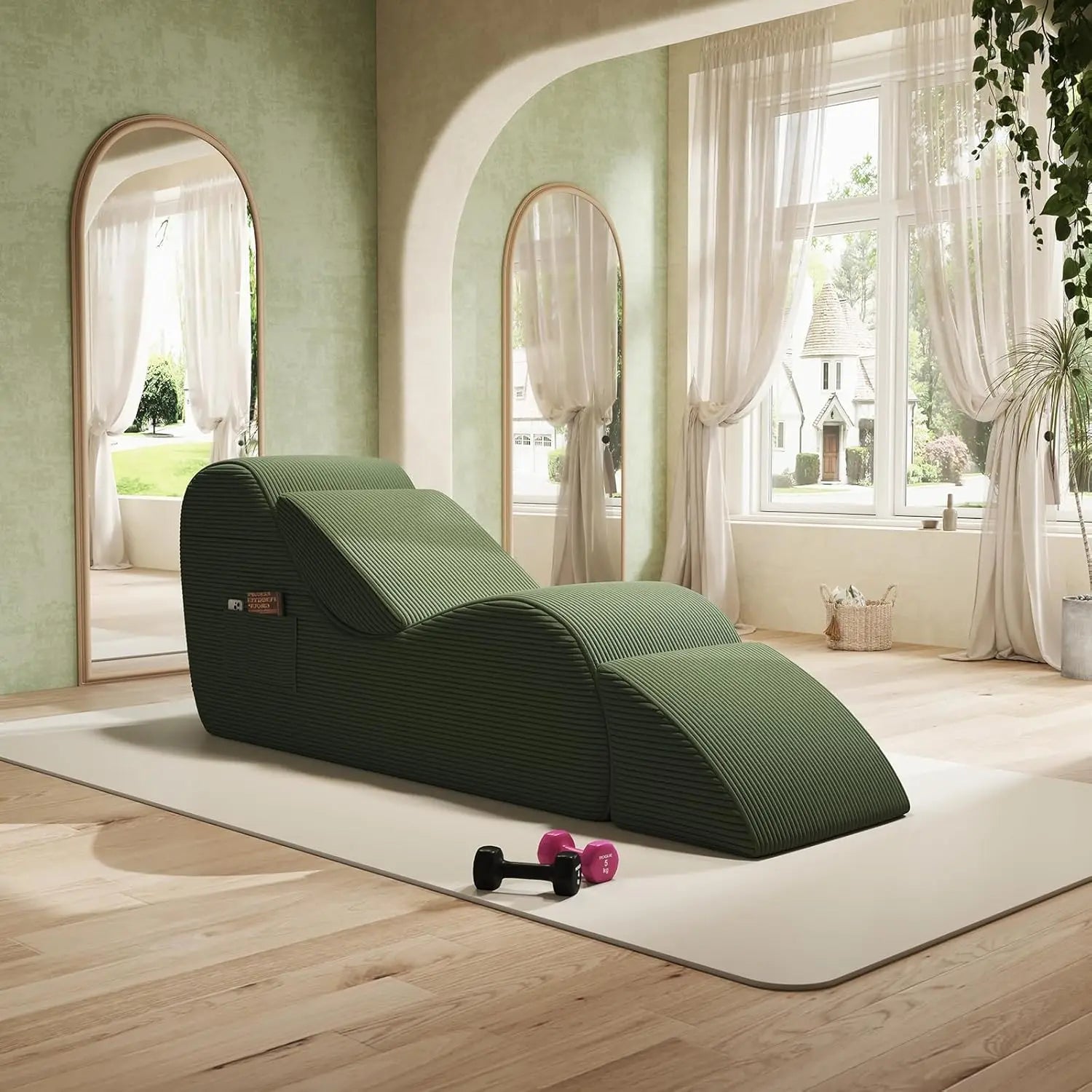 Sofá de yoga de pana - Sillón reclinable elástico relleno de esponja con bolsillo lateral para fitness y relajación en casa