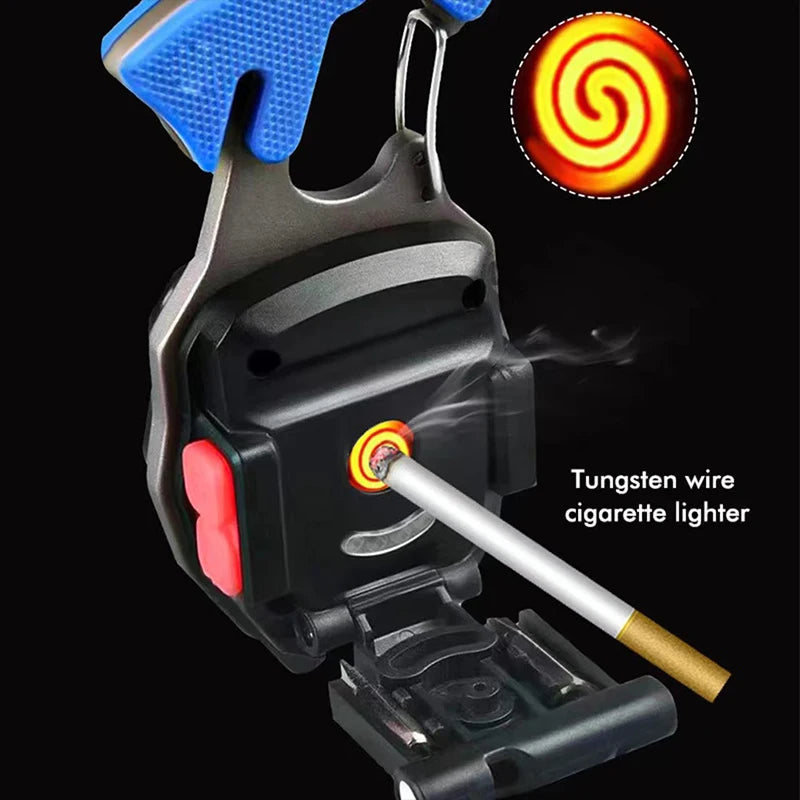 Linternas de trabajo llavero COB, 7 modos de iluminación, luces multifunción recargables, cortador de cinturón de seguridad, destornillador, silbato