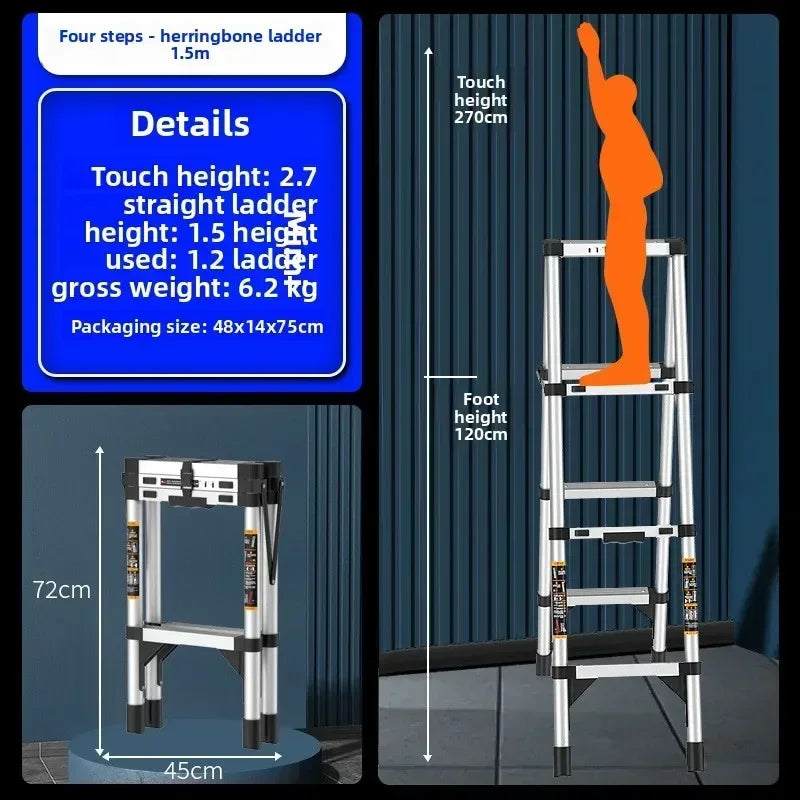 Escalera telescópica de acero inoxidable engrosada, escalera recta plegable tipo espiga, escalera portátil para el hogar
