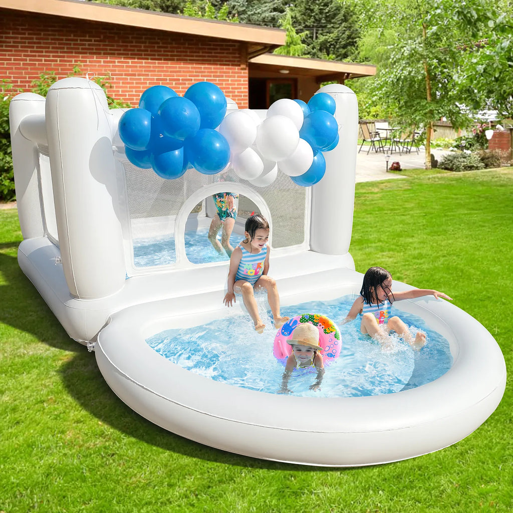 Castillo Hinchable Blanco Agotado con Bomba, Piscina de Bolas Hinchable para Niños de 3 a 6 Años, Casa de Juegos Interior o Exterior, Personalizable