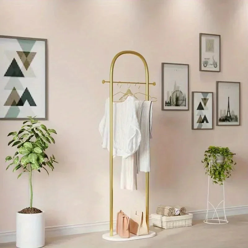 Perchero Metálico de Pie con Base de Mármol - Perchero Minimalista de Suelo para Dormitorio sin Carga con Estante de Almacenamiento