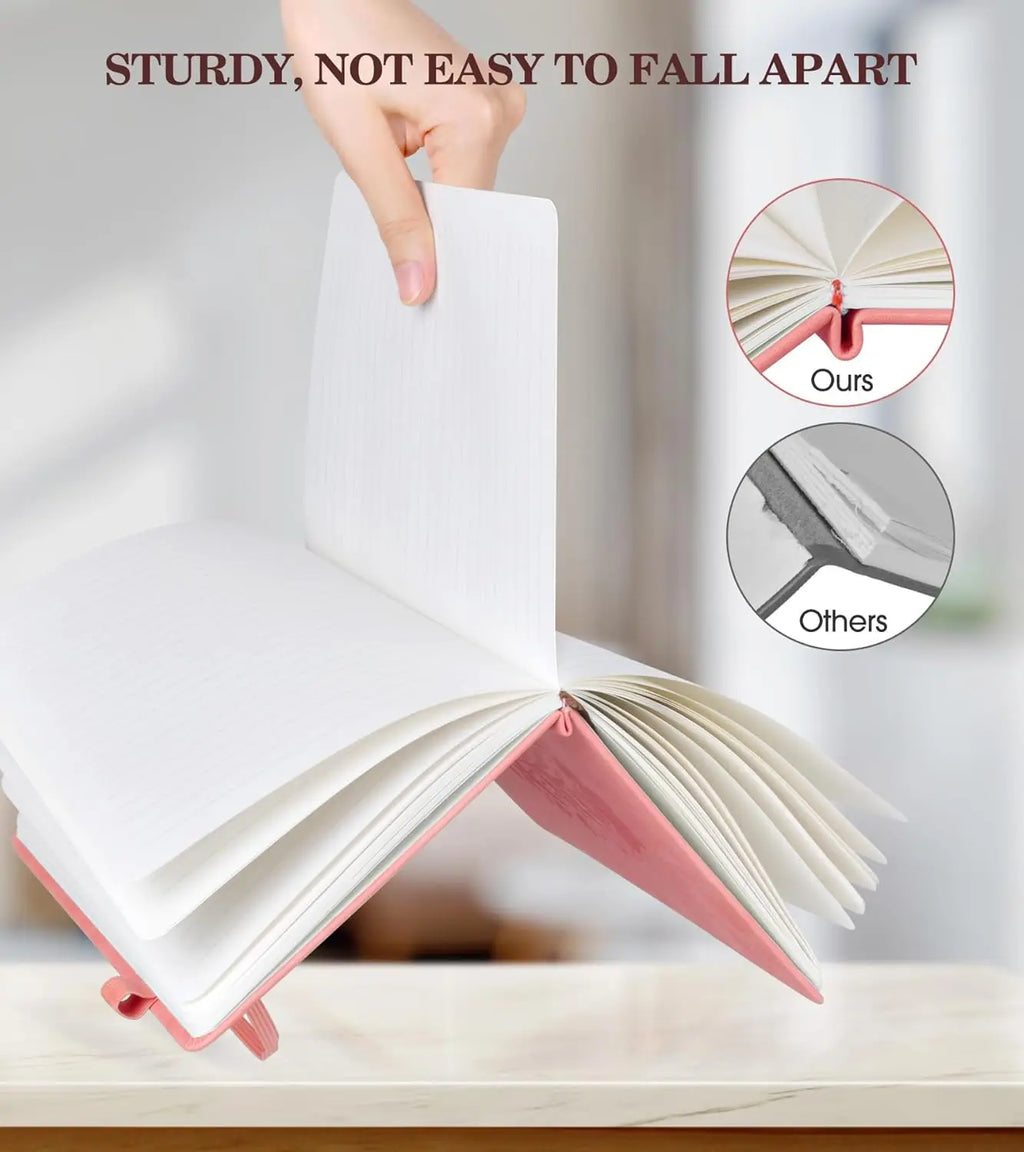 Cuaderno de piel con tapa dura A5 rosa para mujer, 200 páginas rayadas con cierre elástico, perfecto para escribir y viajar