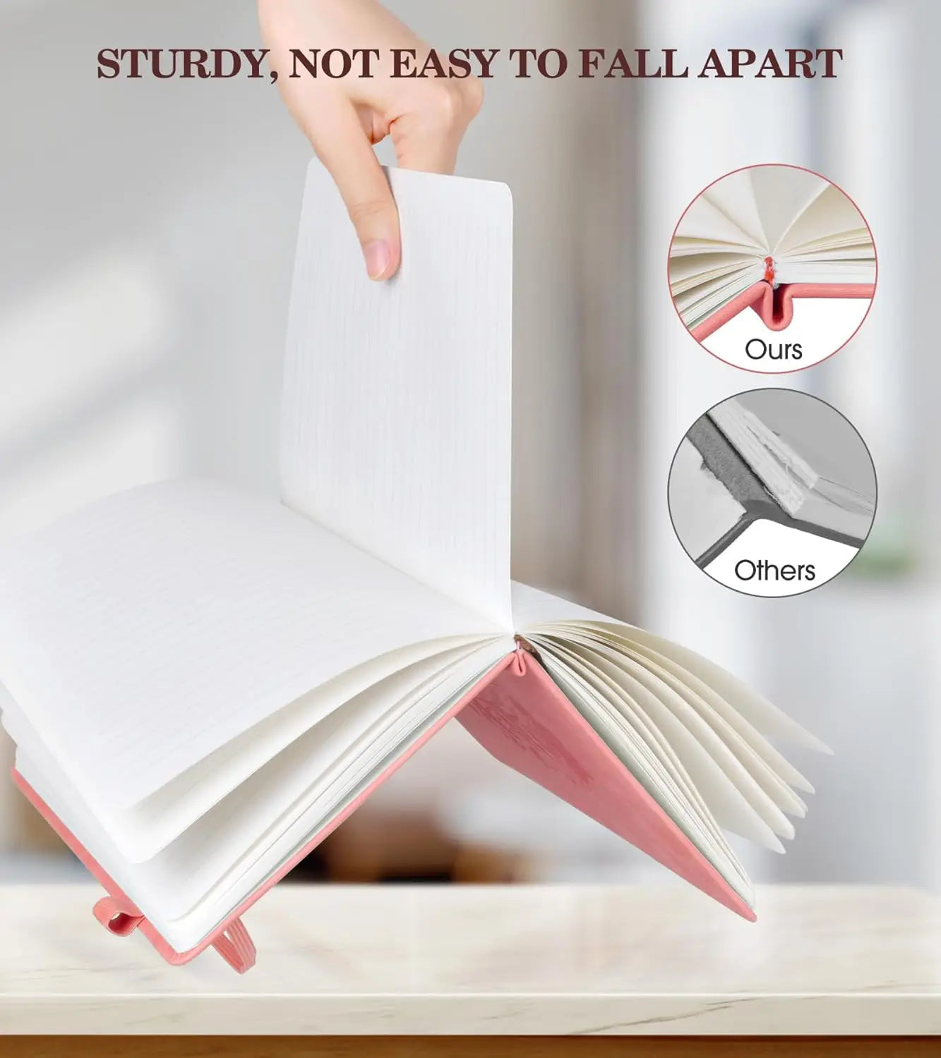 Cuaderno de piel con tapa dura A5 rosa para mujer, 200 páginas rayadas con cierre elástico, perfecto para escribir y viajar