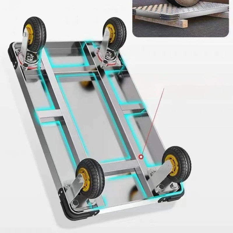 Carrito de Jardín Plegable Reforzado, Vagón Utilitario, Ruedas Todoterreno, Cama de Acero para Transportar Mantillo, Leña, Plantas, Herramientas