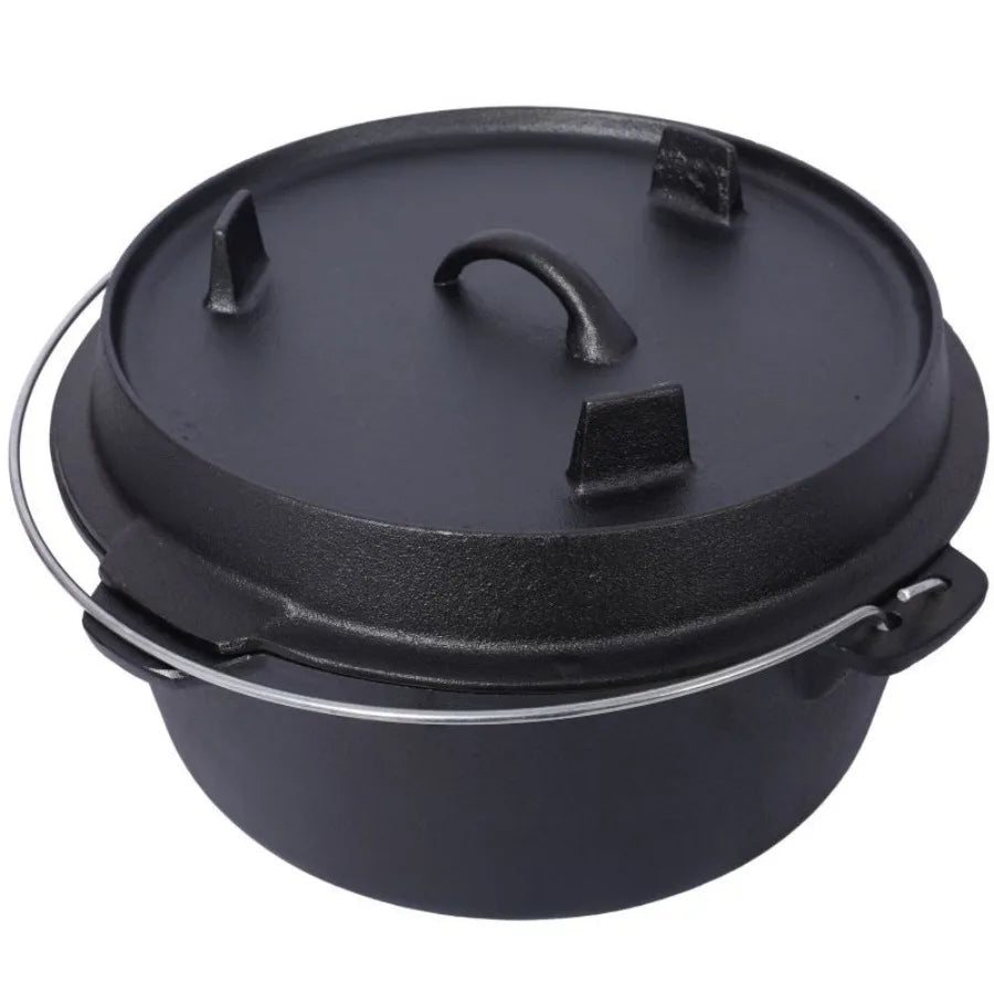 Olla Profunda para Acampar al Aire Libre para Cocinar BBQ Hornear Acero Inoxidable Negro Duradera de Servicio Pesado con Tapa Resistente al Calor y Fácil de Limpiar