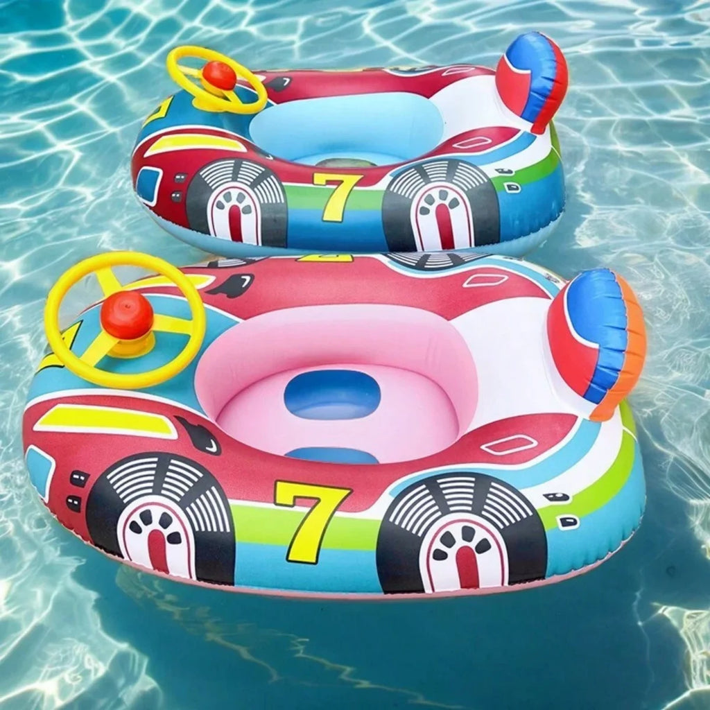 Flotador de piscina para bebé, flotador inflable de verano para playa con diseño de coche bonito, para niños pequeños, anillo de tubo de natación con asas de seguridad