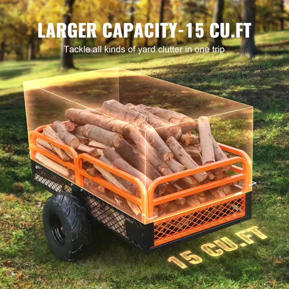 Remolque basculante para ATV de acero de 1500 lb y 15 pies cúbicos para uso intensivo, carro de jardín