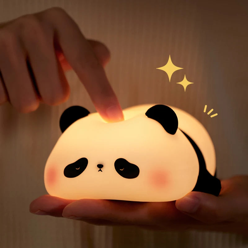 Luz nocturna LED de panda, bonita lámpara nocturna de silicona, recargable por USB, lámpara de noche táctil para dormitorio con temporizador, decoración, regalo para niños