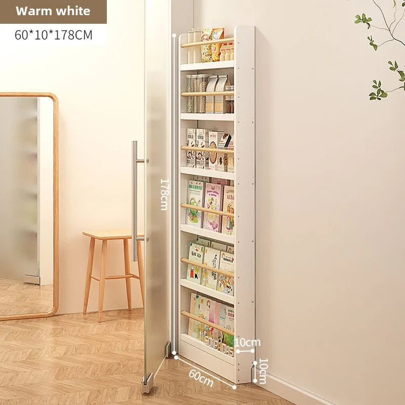 Estantería de madera maciza, estante de almacenamiento de varias capas de pie montado en la pared, estantería para el hogar, estantería delgada detrás de la puerta