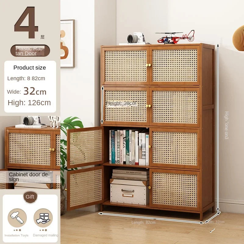 Librería con puerta, estante de almacenamiento de múltiples capas, armario de almacenamiento de costura, vitrina de sala de estar, estantería
