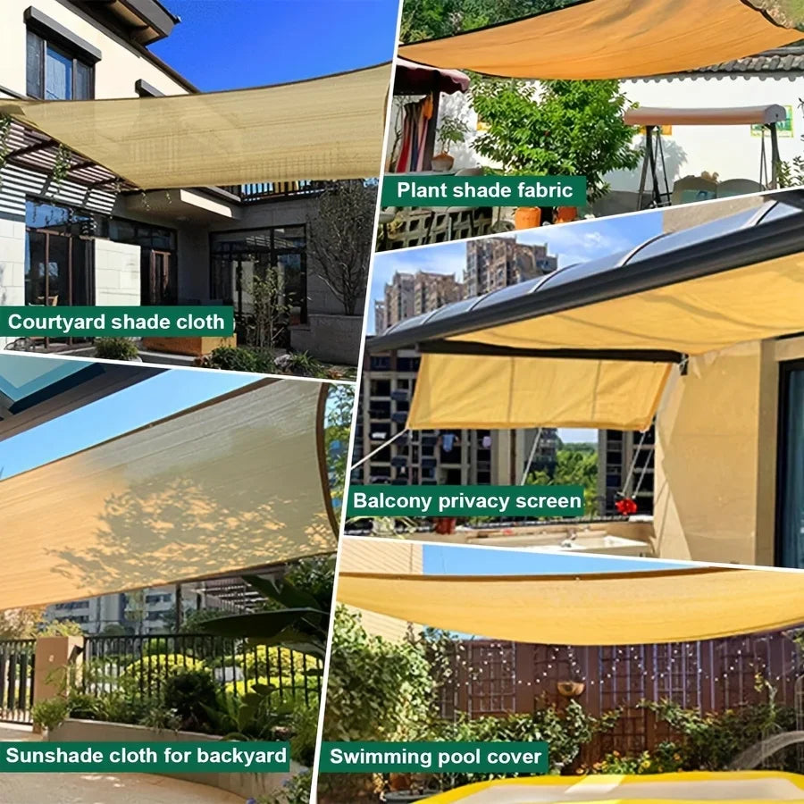 Malla de sombra de jardín de plástico resistente y gruesa, beige - Bloqueo UV cuadrado grande, vela de sombra para patio exterior y protección de jardín