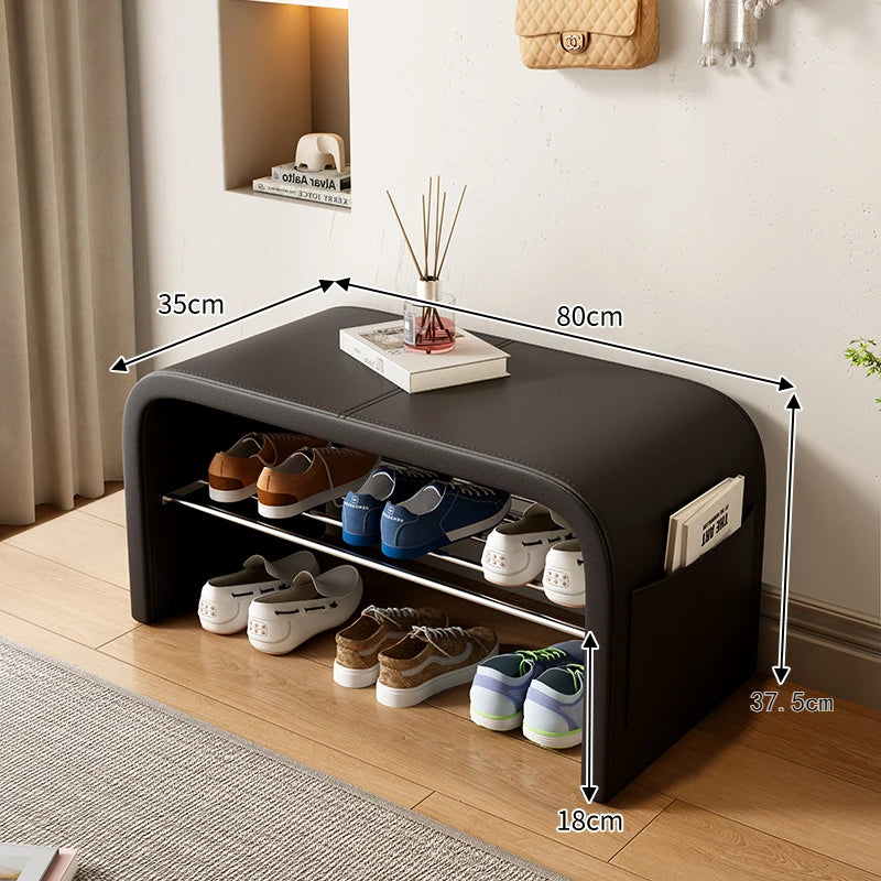 Taburete de cambio de zapatos de lujo ligero para el hogar, taburete para calzarse, zapatero, taburete integrado para el pie de cama