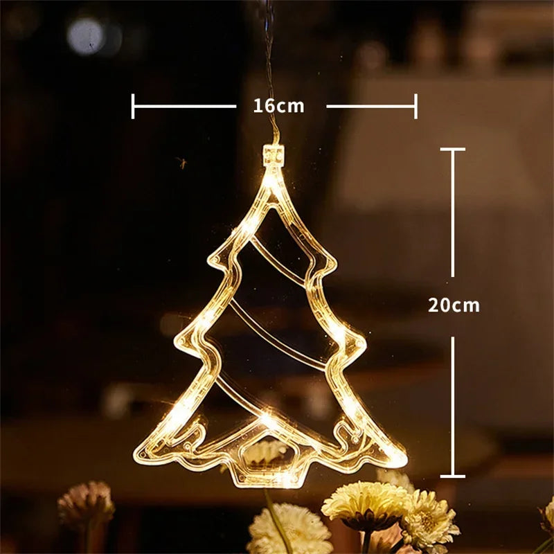 Luz LED de copo de nieve para Navidad, Papá Noel, lámpara de ventosa colgante, adornos de ventana, decoración para el hogar, Navidad, Año Nuevo, luces de cadena