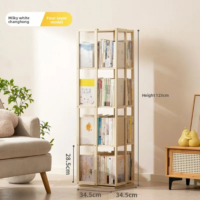Estantería giratoria de madera maciza, librería de 360 grados, almacenamiento multicapa, estante de suelo extraíble para sala de estar o habitación infantil.