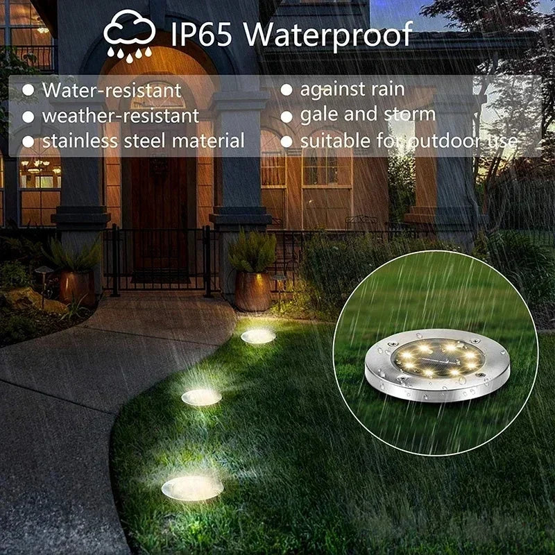 Lámpara solar LED de pie 8LED para exteriores, luces subterráneas impermeables para decoración de jardín, terraza, patio