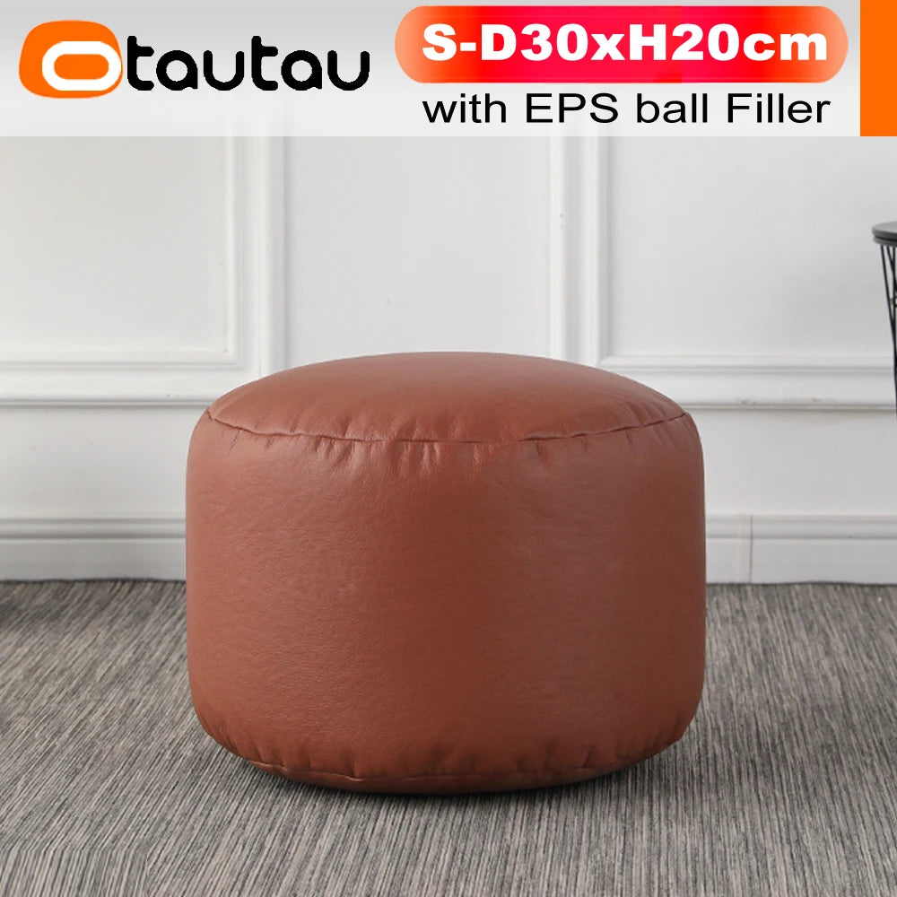 OTAUTAU Taburete redondo pequeño de polipiel otomano puf reposapiés lleno puf reposapiés asiento esquinero de suelo Puff JD004