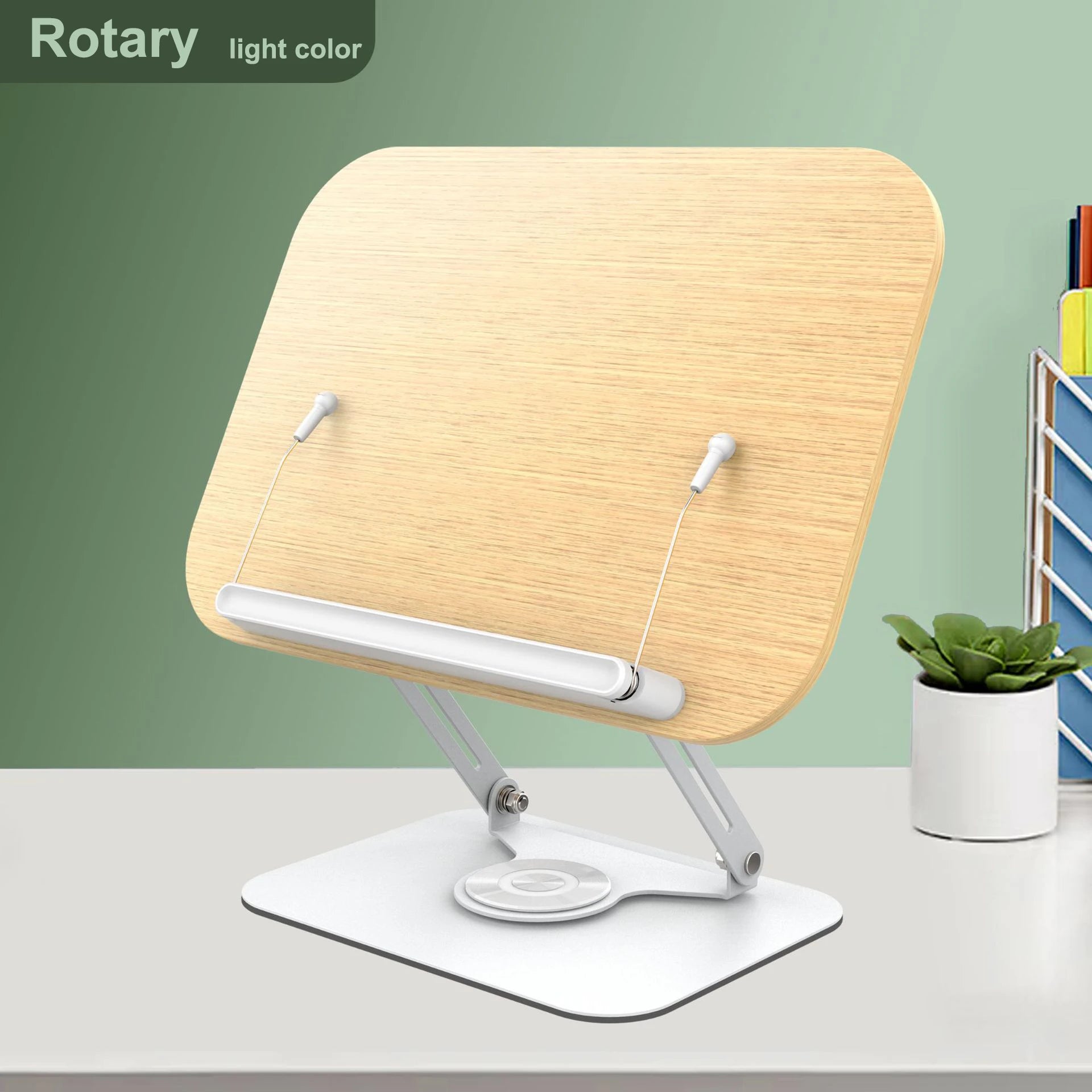 Nuevo soporte para libros de lectura, atril ajustable con base giratoria 360°, clips elásticos para páginas, soporte elevador de escritorio plegable