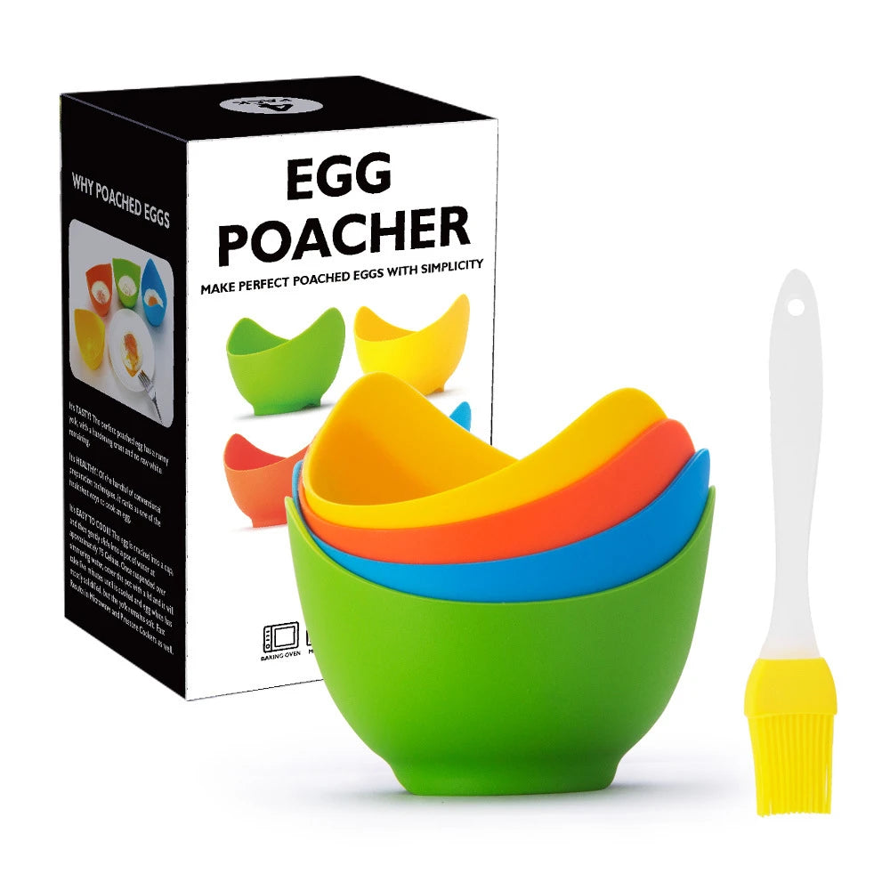 4 recipientes de silicona para escalfar huevos con soporte anular, tazas antiadherentes para escalfar huevos para freidora de aire, horno, estufa, cocina huevos YY103