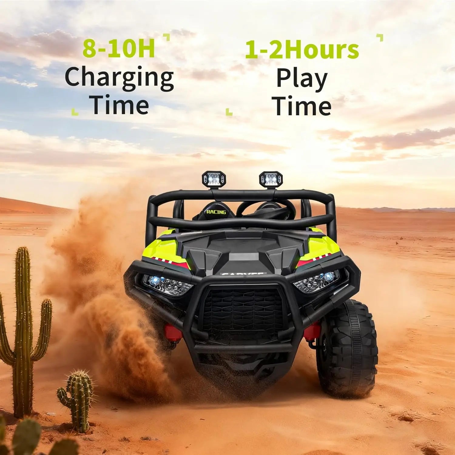 Coche Eléctrico UTV de 24V con 2 Plazas y Control Remoto, Suspensión en 4 Ruedas, Arranque Suave, 3 Velocidades, Luces LED, Bluetooth, 3-8 Años