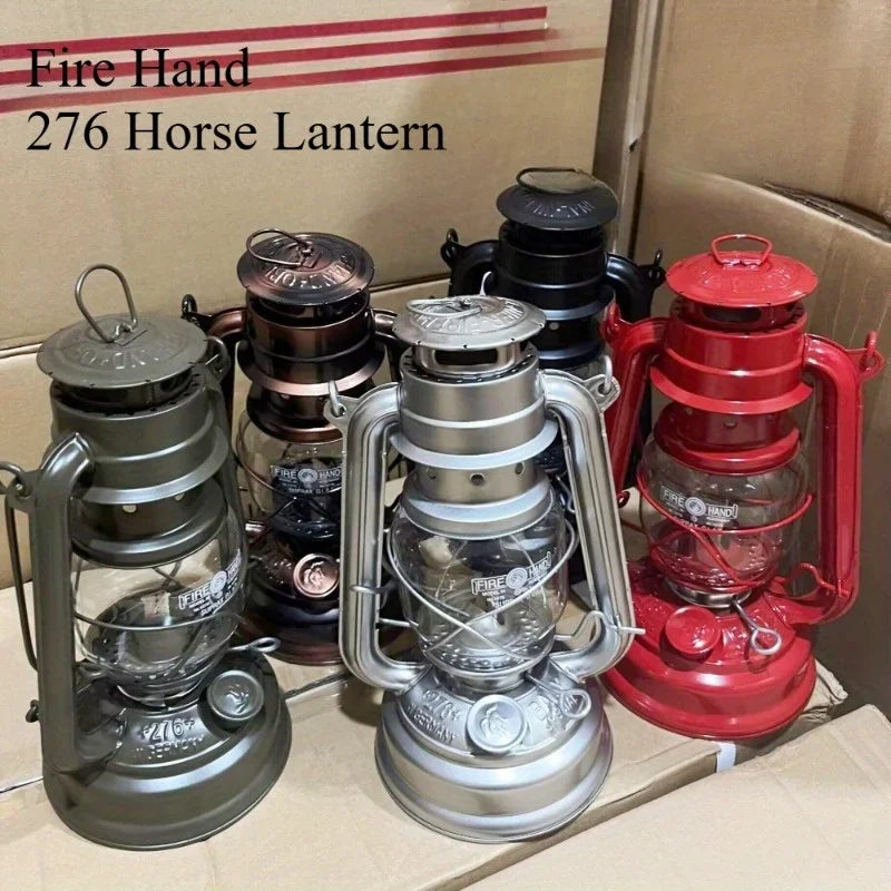 276 lámpara de queroseno retro con forma de caballo y mano de fuego, luz portátil para camping, barbacoa, tienda de campaña al aire libre, iluminación de emergencia