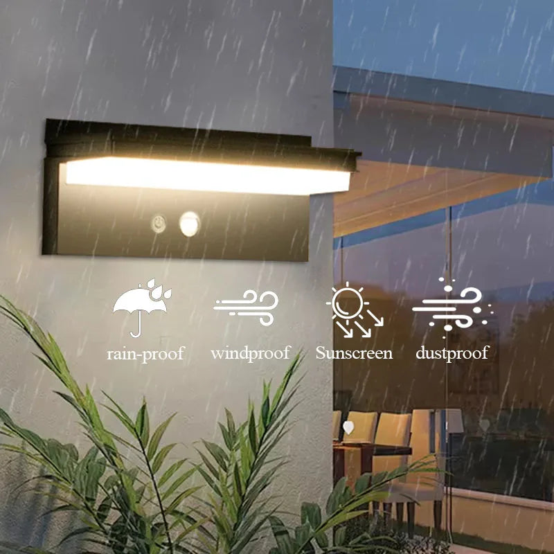 Luz de pared solar LED para exteriores, ahorro de energía, impermeable, sensor de movimiento, lámpara de pared para patio, villa, valla, iluminación de paisaje