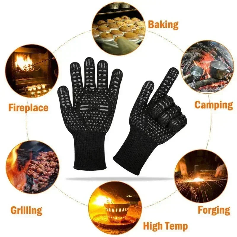 Guantes de barbacoa One Piece, guantes de horno resistentes a altas temperaturas de 500-800 grados, guantes de microondas ignífugos y aislantes del calor para barbacoa