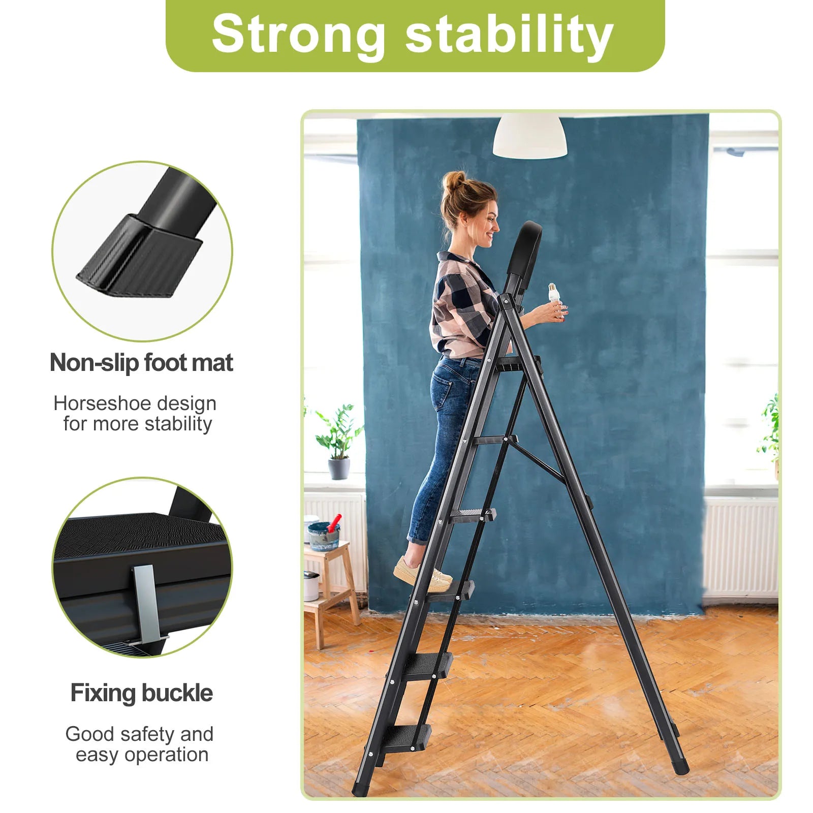 Step Ladder, Folding Step Stool, Heavy-Duty Step Ladder Stool with Handrail Wide Pedal, Anti-Slip Step Ladder with Handgrip, Mul