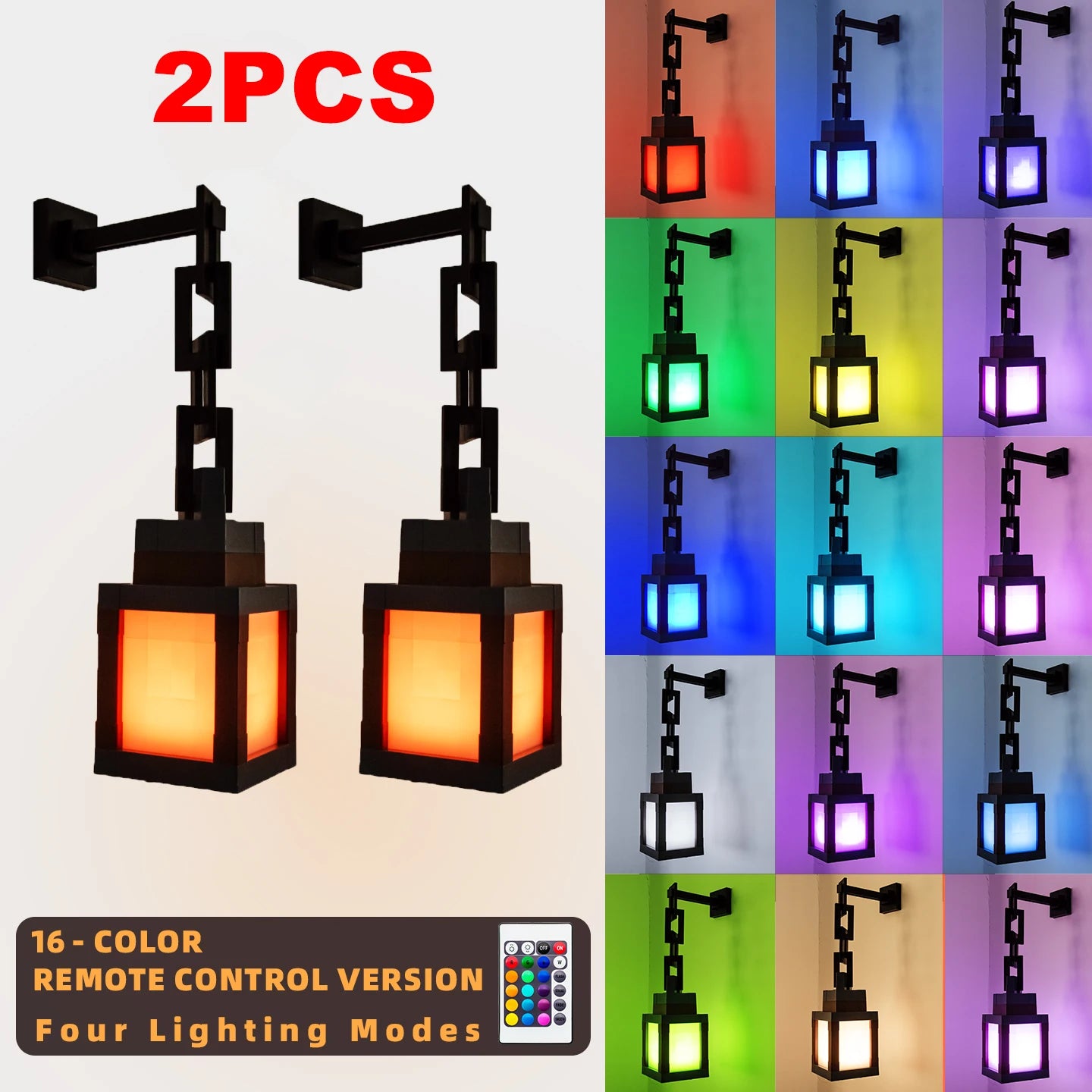 Portable Lantern Pixel Style Night Light Desktop Decoration 16-Color Lantern DIY Indoor Decoration Festival Atmosphere Lamp Gift