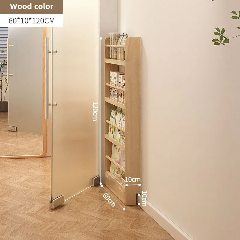 Estantería de madera maciza, estante de almacenamiento de varias capas de pie montado en la pared, estantería para el hogar, estantería delgada detrás de la puerta