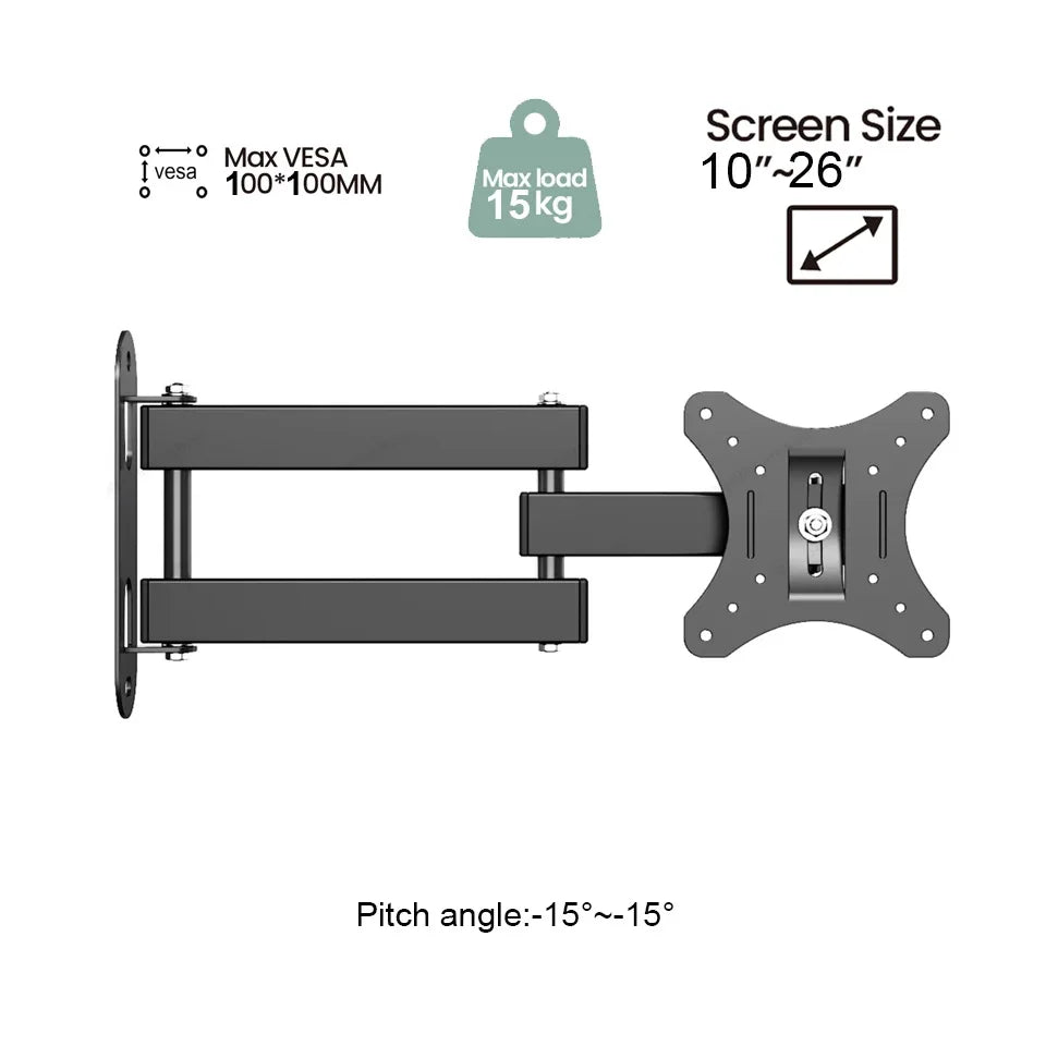 Soporte de pared para TV de movimiento completo con brazos articulados, giro, inclinación, extensión y rotación para la mayoría de televisores planos y curvos de 10 a 32 pulgadas