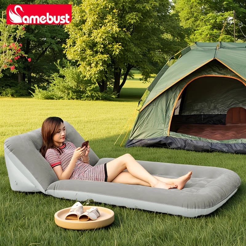 Camebust Colchón de aire hinchable, Colchoneta de camping ajustable para exteriores, Material de PVC flocado engrosado, Colchoneta portátil para dormir de viaje