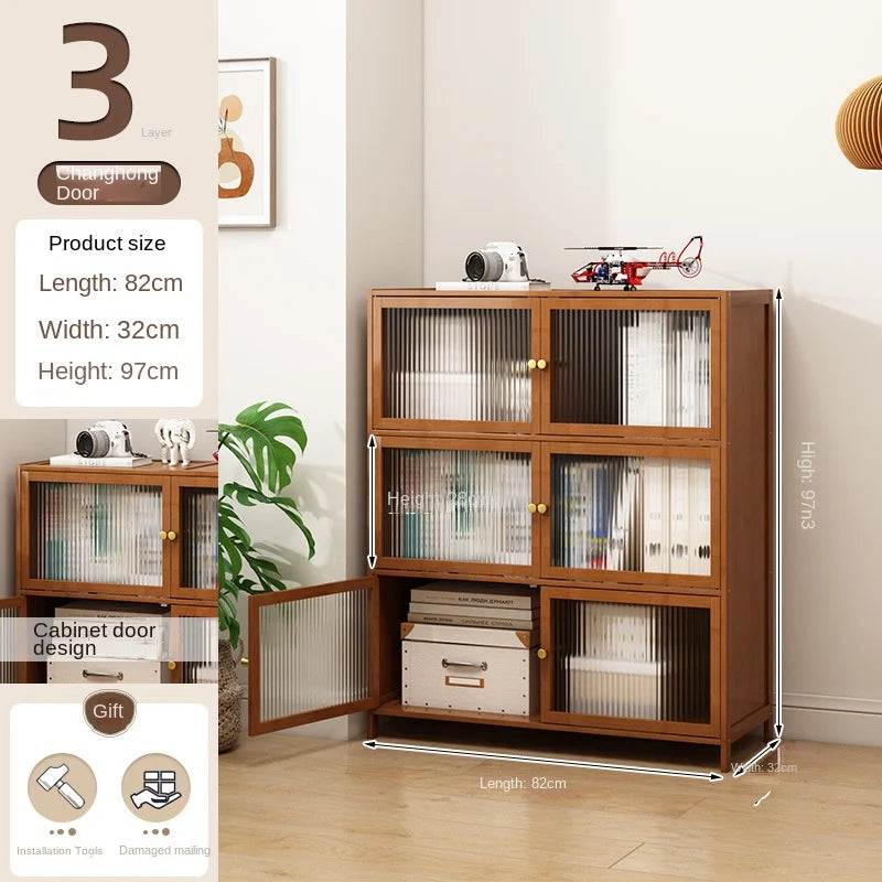 Librería con puerta, estante de almacenamiento de múltiples capas, armario de almacenamiento de costura, vitrina de sala de estar, estantería