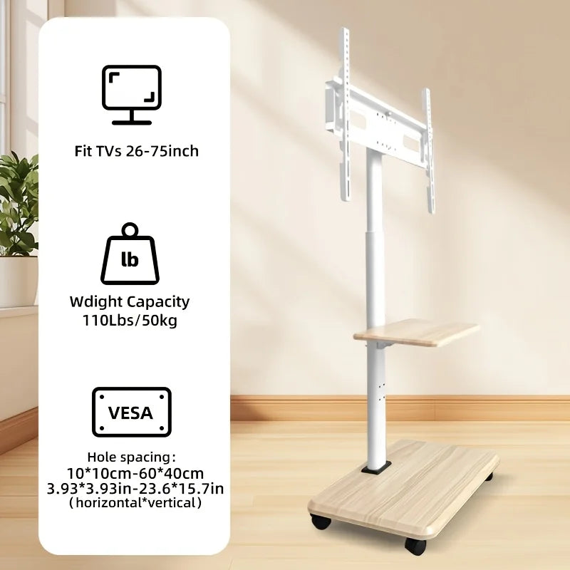 Soporte móvil para TV, soporte vertical de suelo para TV, carrito móvil para TV, carro de suelo para televisores de 26" a 75" de hasta 45 kg