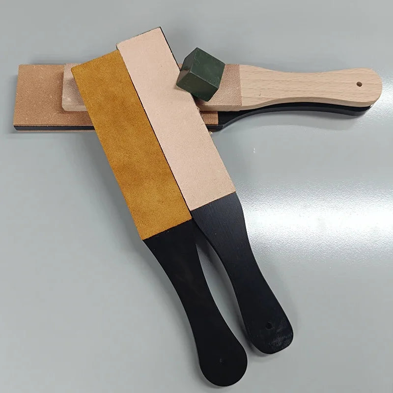 Asentador de cuero de doble cara para afilar cuchillos, kit de bloque de asentado con compuesto de pulido, asentador de doble cara para afilar cuchillos