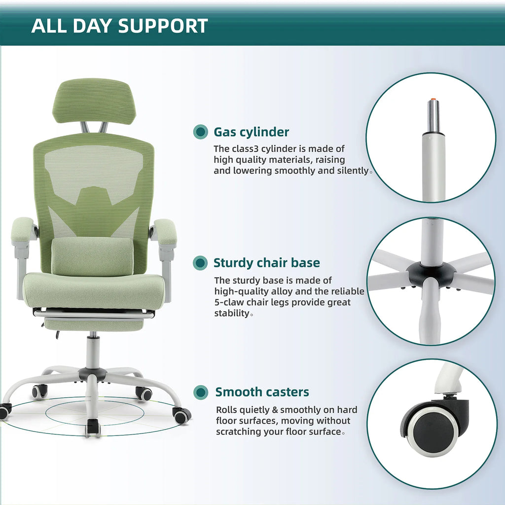 JHK Silla de Juego Reclinable Ergonómica de Malla de Respaldo Alto para Sala de Estar con Balancín, para Ordenador, Giratoria con Ruedas y Cojín de Soporte Lumbar
