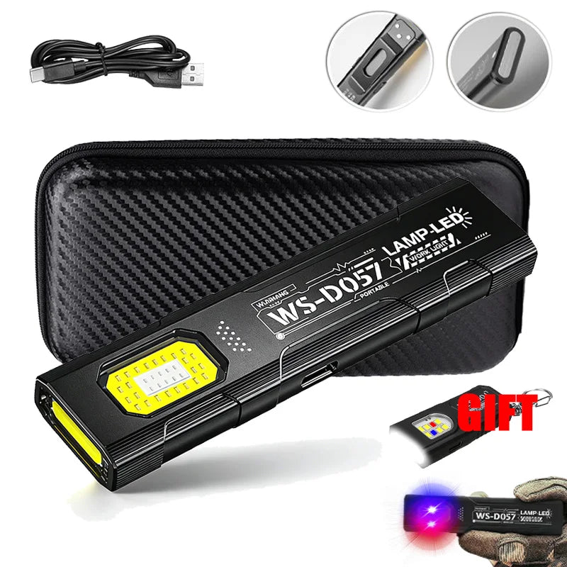 Potente Linterna EDC de 550 lúmenes recargable por USB-C, antorcha portátil con luces COB rojas y azules, linterna portátil para exteriores con clip para bolígrafo