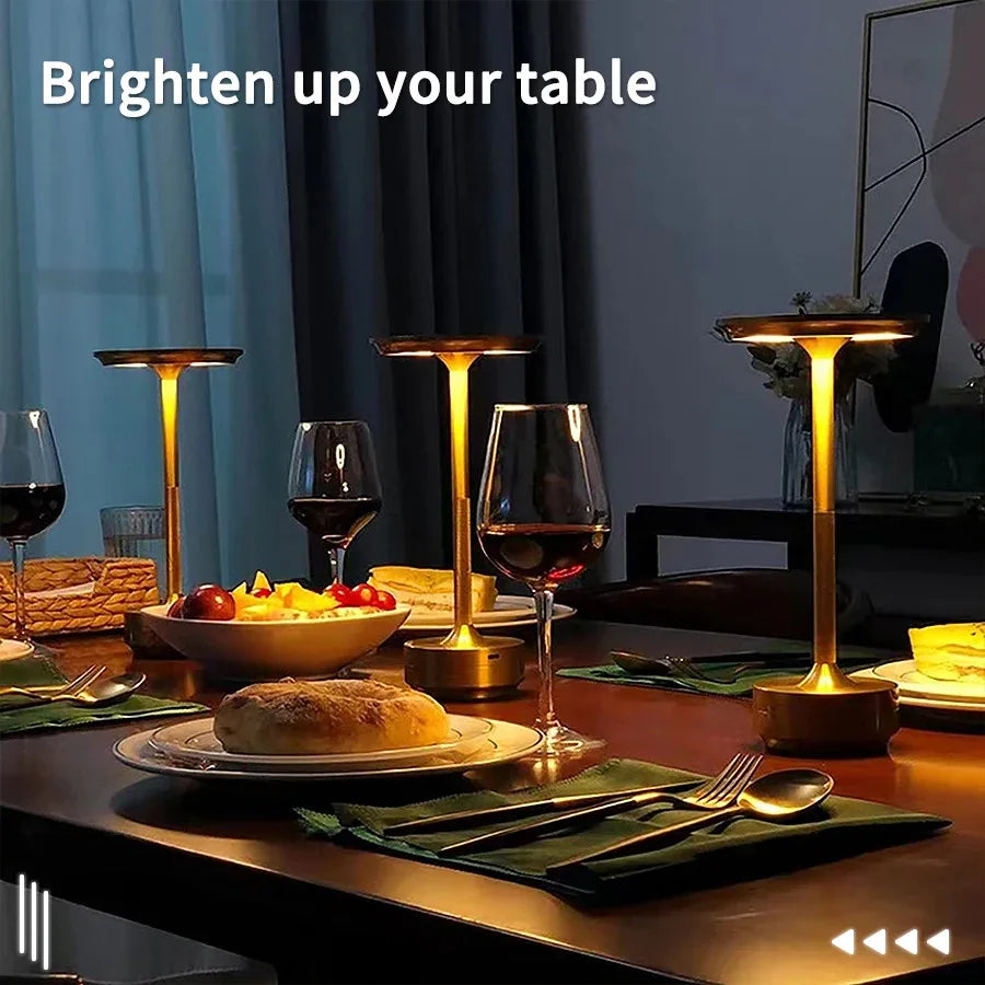 Lámpara de mesa decorativa inalámbrica simple con intensidad regulable infinita, ambiente clásico retro, portátil y recargable, lámpara de escritorio táctil