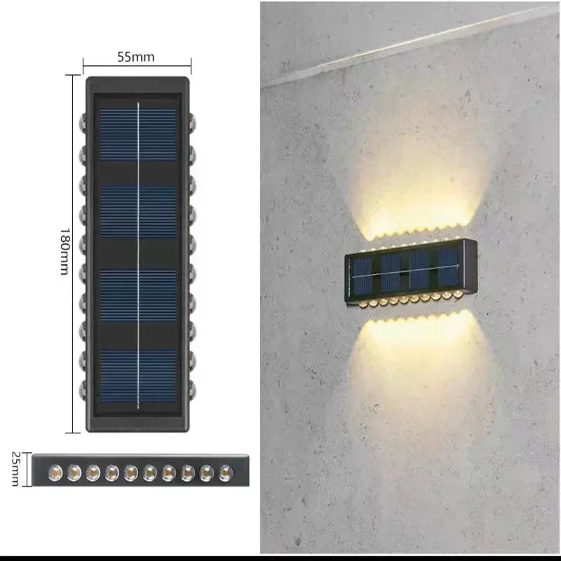 Luces solares de pared para exterior cálidas/blancas, lámpara solar de pared para porche con iluminación superior e inferior para jardín, calle, paisaje, balcón, patio