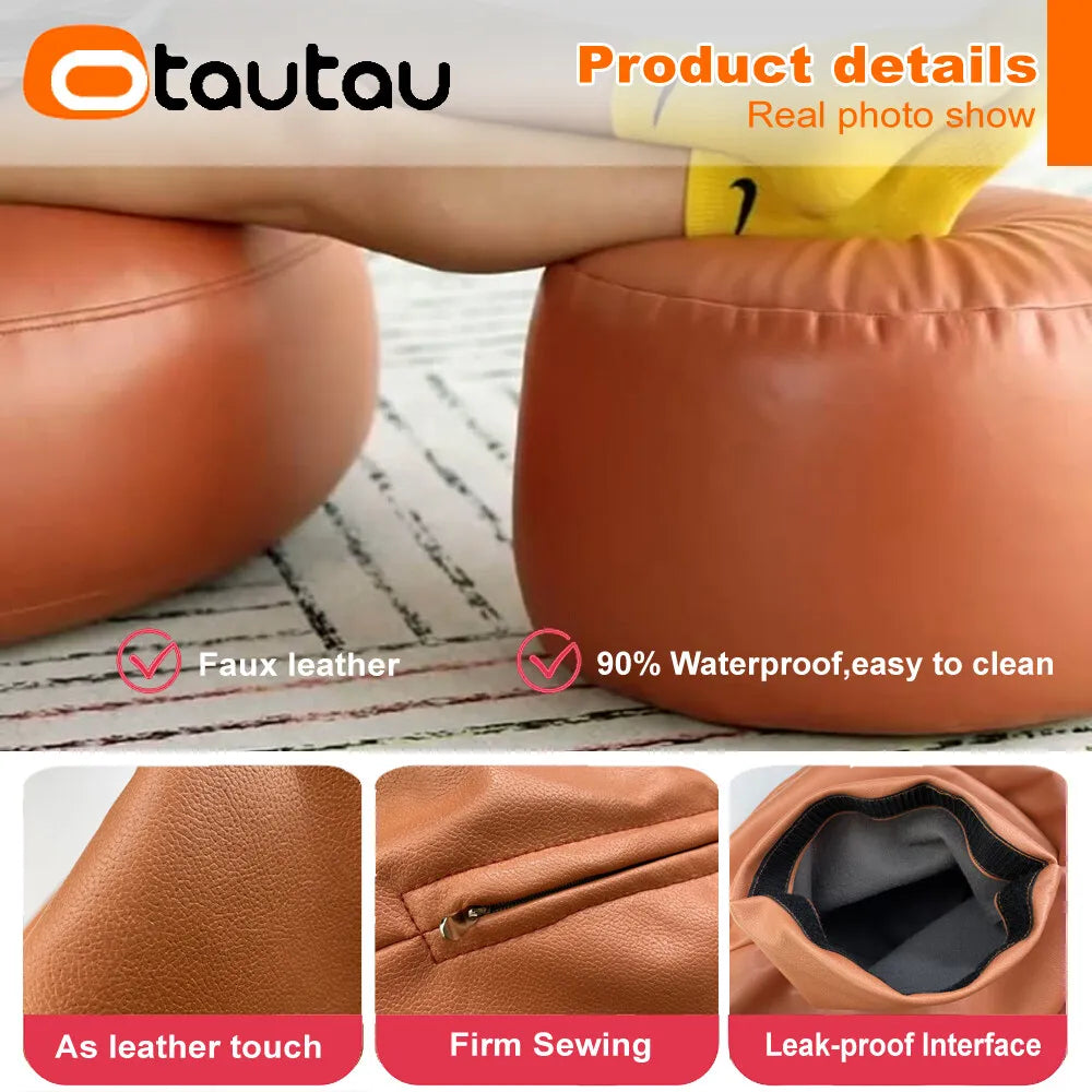 OTAUTAU Taburete redondo pequeño de polipiel otomano puf reposapiés lleno puf reposapiés asiento esquinero de suelo Puff JD004