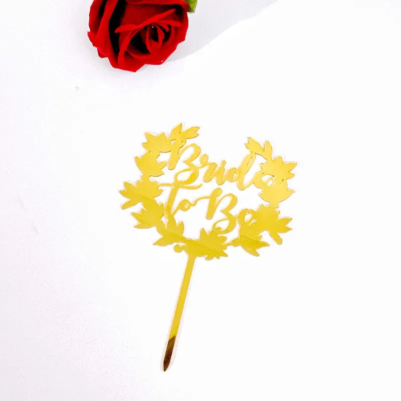 New MR&MRS Happy Wedding Cake Topper Gold Black Acrylic Ring Groom Bride Cake Topper Wedding Engagement Party Dessert Decoration