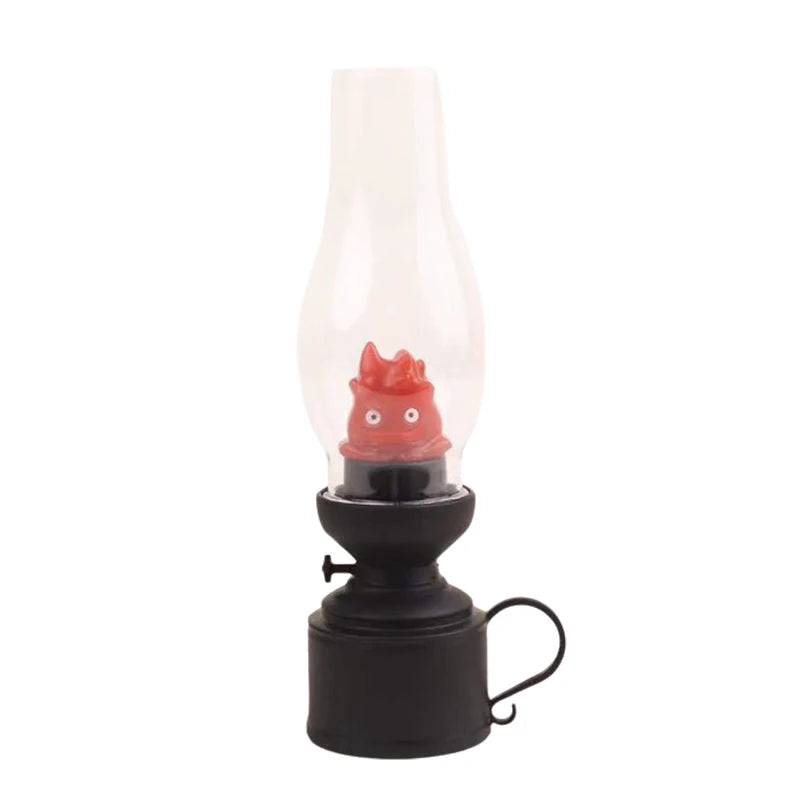 Calcifer Lámpara de Noche sin Llama Halloween Retro Decorativa con Luz de Vela Lámpara de Queroseno de Dibujos Animados para Mesita de Noche de Dormitorio
