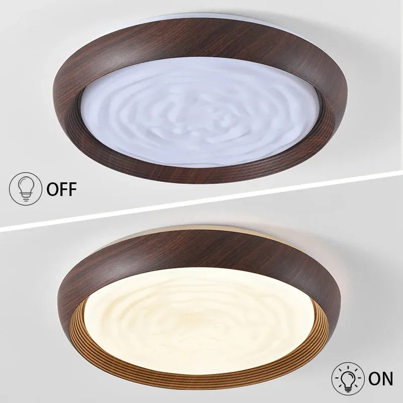 Moderna Lámpara de Techo LED Circular con Vetas de Madera de Nogal, Acrílica para Dormitorio, Sala de Estar, Restaurante, Pasillo, Luces de Decoración del Hogar