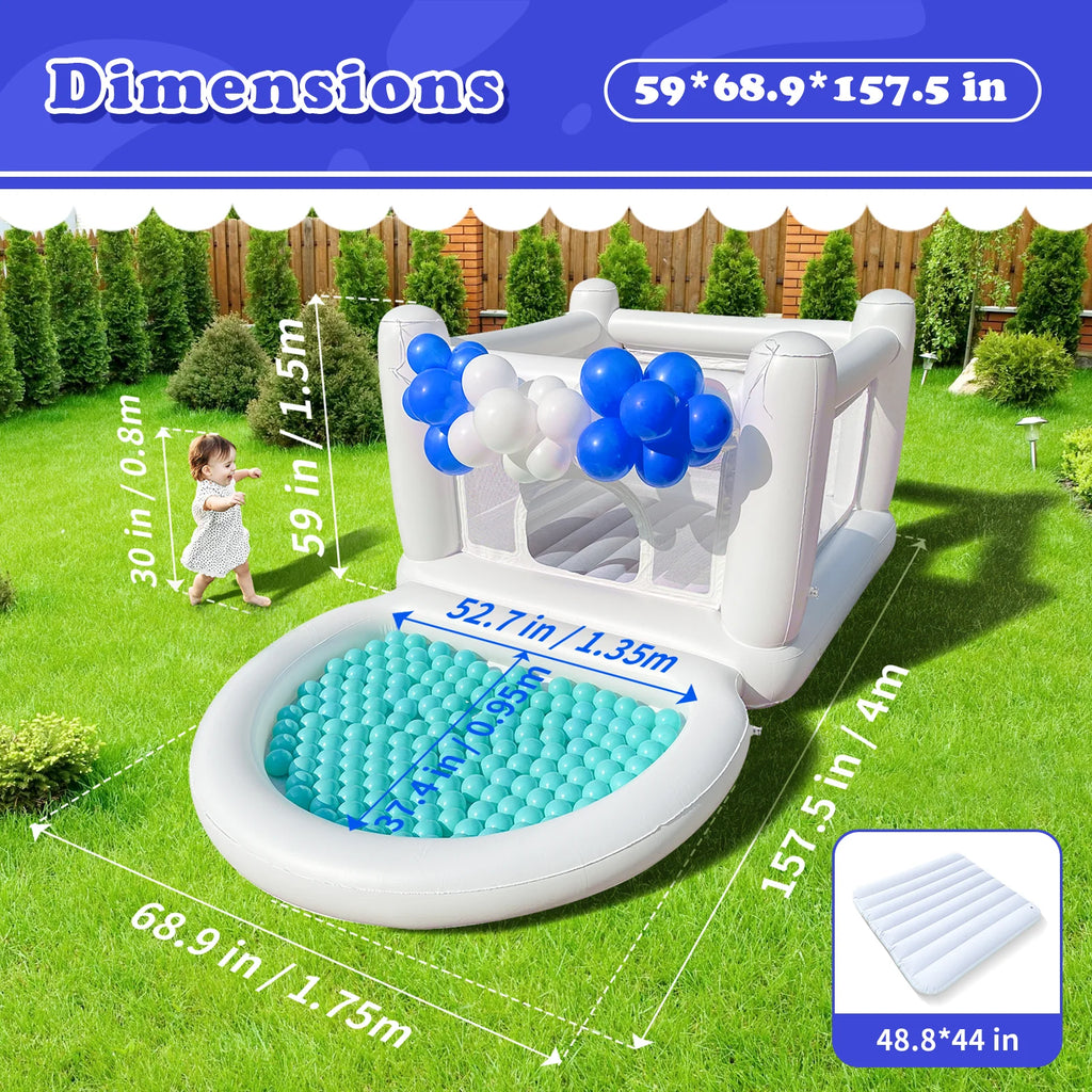 Castillo Hinchable Blanco Agotado con Bomba, Piscina de Bolas Hinchable para Niños de 3 a 6 Años, Casa de Juegos Interior o Exterior, Personalizable