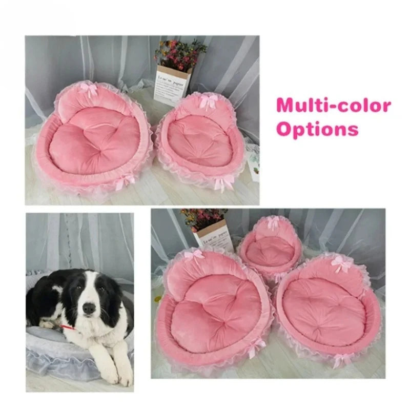 Cama 3D Fantasía para Mascotas con Lazo para Perros, Cama Romántica Desmontable Ovalada para Perros, Nido Sofá Suave para Perros, Muebles de Boda para Mascotas, 1 ud.
