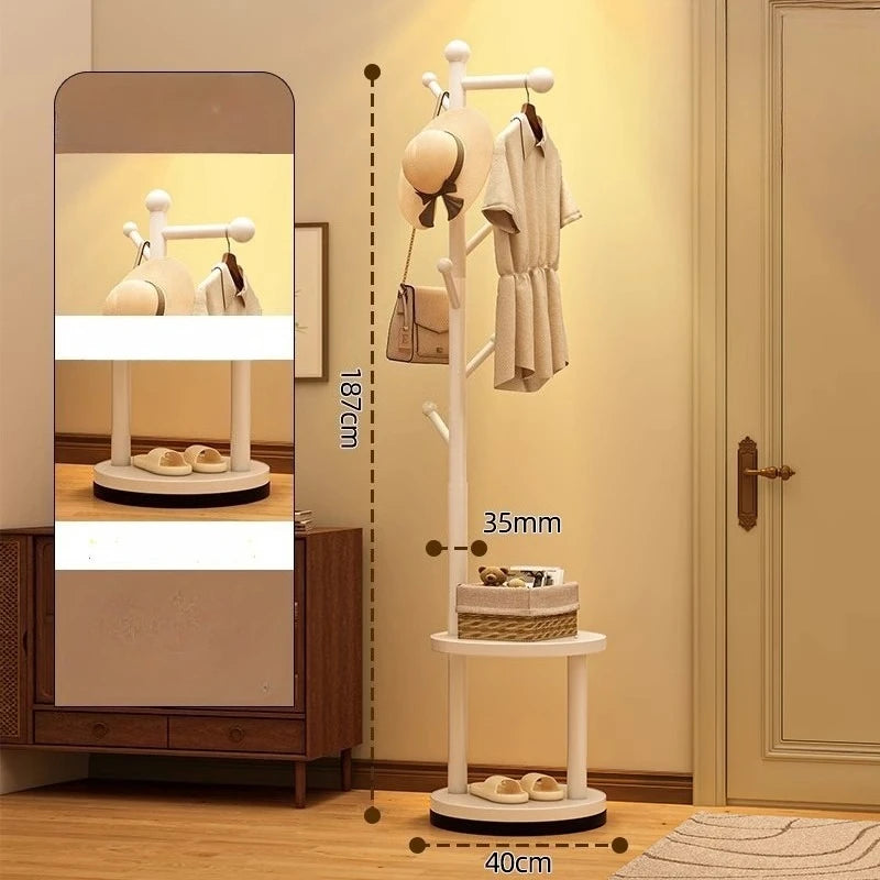 Perchero de pie de madera maciza, estante para ropa, estante de varios niveles, organizador de sombreros y bolsos para entrada, dormitorio y sala de estar