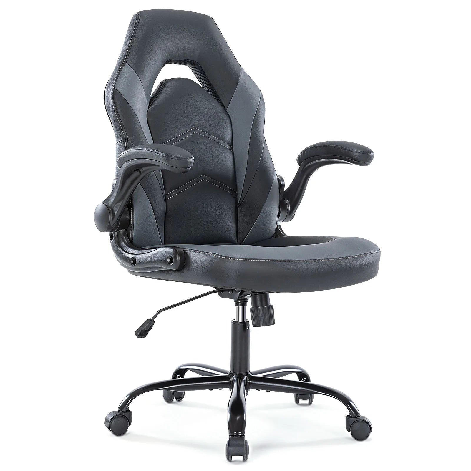 JHK Silla de escritorio ergonómica para oficina, ordenador, hogar, juegos, ajustable, de cuero PU, estilo de carreras, con reposabrazos abatible para muebles de Navidad
