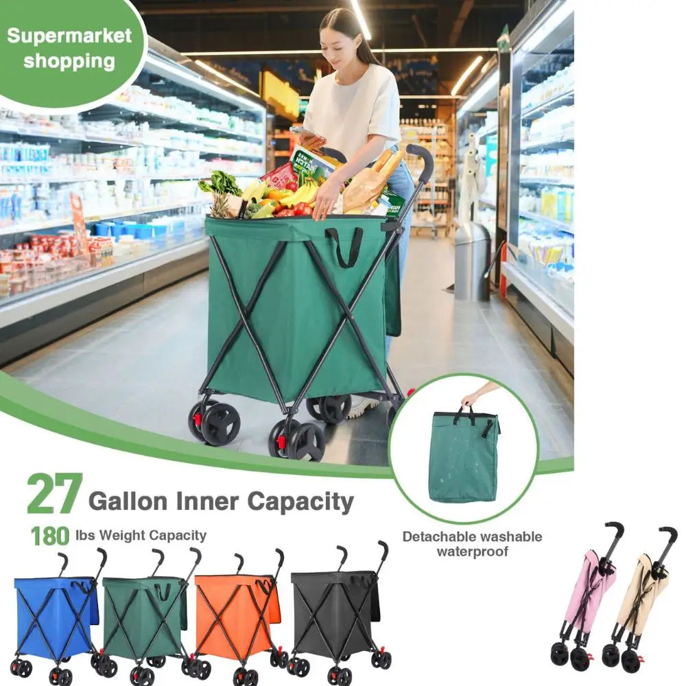 Carrito de compras plegable, 100L de capacidad, 80kg de carga, bolsa desmontable y lavable, carrito de supermercado compacto para uso urbano