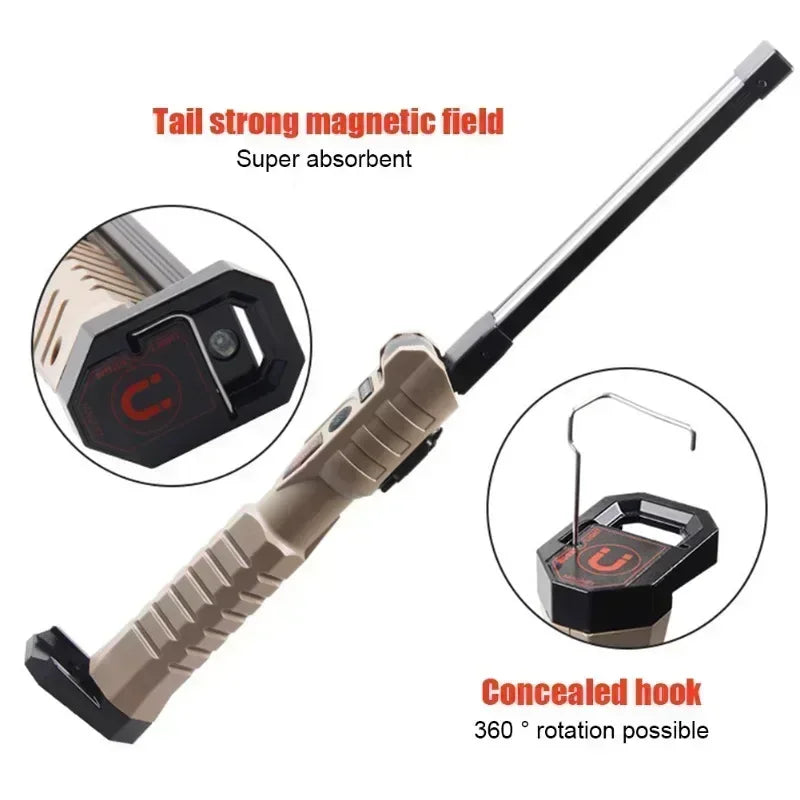 Linterna de trabajo LED COB XPE plegable con batería incorporada, lámpara de mano, antorcha de inspección para coche de emergencia, luz estroboscópica SOS roja