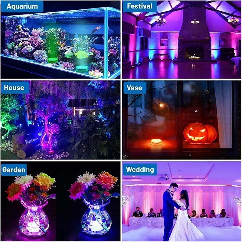 Luz LED sumergible con mando a distancia para piscina, fiestas, eventos, lámpara de té impermeable para jarrones, peceras, bodas, Halloween, Navidad