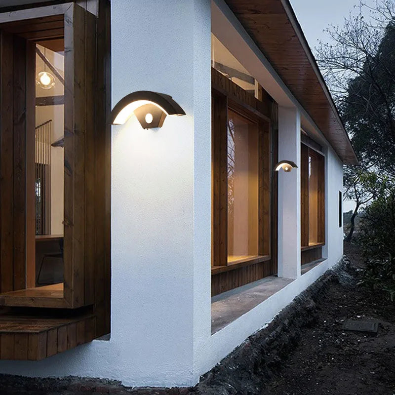 Lámpara de pared semicircular IP65 impermeable para exteriores con sensor Luces de jardín Calle Pasillo Escaleras Jardín Porche
